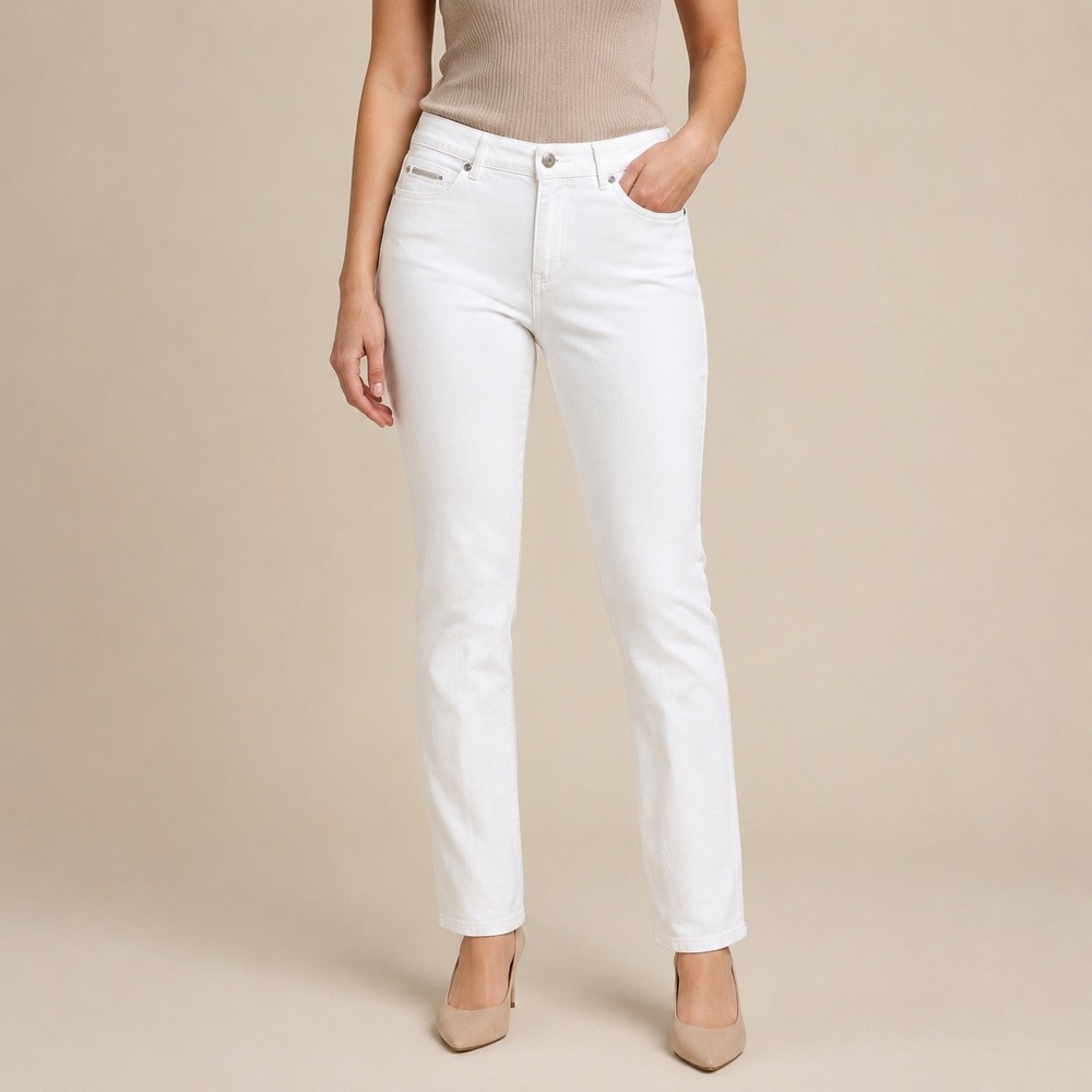 Michael Kors Jeans Women 12 White Straight Leg MK Logo Branded Denim Pants
